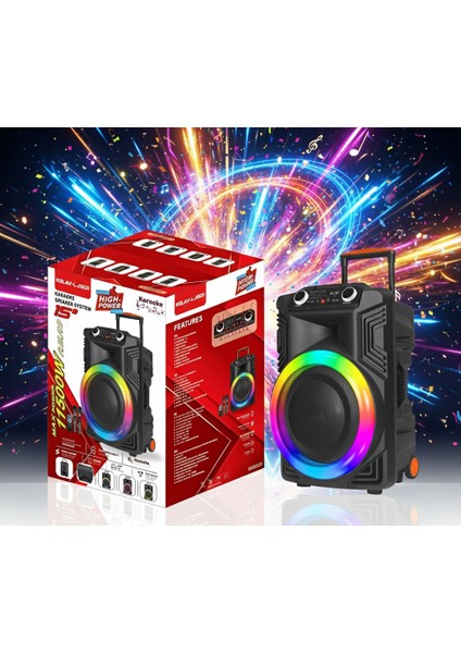 Kolav LJ1531 Ses Bombası Büyük Boy Party Box Bluetoot Hoparlör Speaker 80W Taşınabilir Hoparlör 8x2 Inç