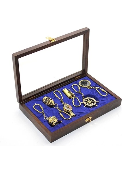 Ahşap Kutulu Pirinç 6'lı Anahtarlık Seti 2668 ( Lisinya )