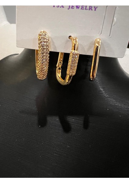 Çelik Altın Kaplama Taşlı Küpe