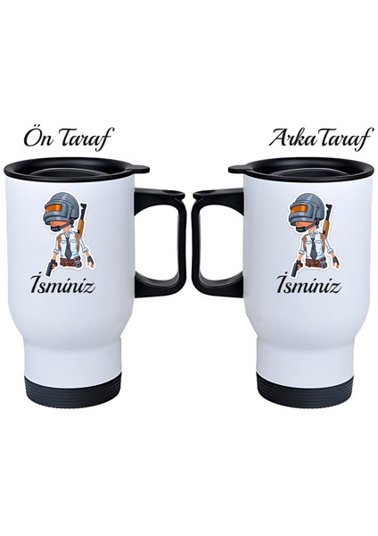 Kişiye Özel Kulplu Çelik Termos Bardak Pubgtemalı