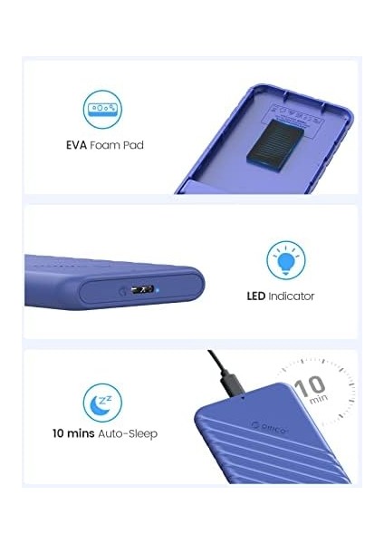 USB 3.0 Kablolu 2,5 Inç Sabit Disk Muhafazası, Aletsiz Harici HDD Muhafazası, 2,5 Inç Sata SSD ve HDD Için, Yükseklik 9,5 mm 7 Mm, Uasp Destekli, Mavi (25PW1-U3) modelleri