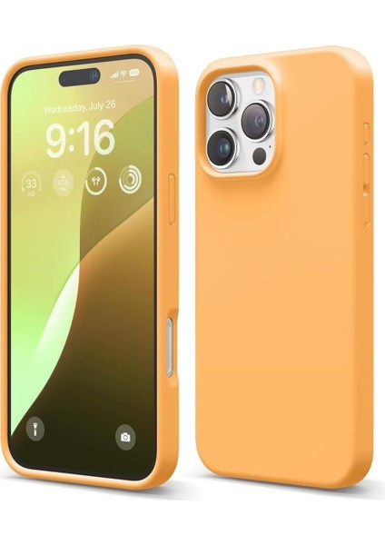 Aksesuar 16 Pro Max ile Uyumlu Içi Kadife Dışı Mat Yapıya Sahip Koruma Sağlayan Lansman Silikon Kılıf (Turuncu)