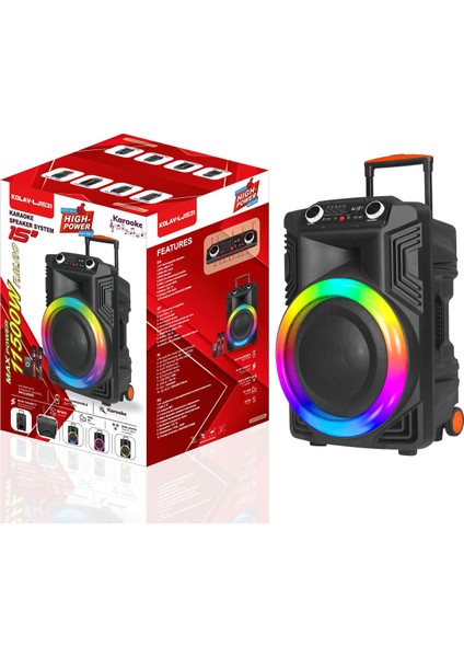 Kolav LJ1531 Ses Bombası Büyük Boy Party Box Bluetoot Hoparlör Speaker 80W Taşınabilir Hoparlör 8x2 Inç fiyatları