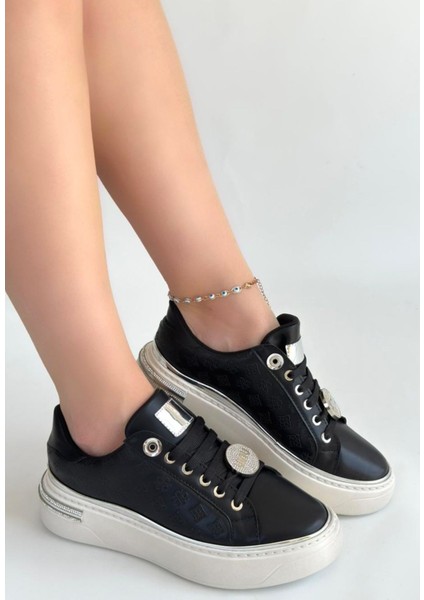 Jlar Siyah Cilt Bağcıklı Spor Ayakkabı - Lisinya modelleri