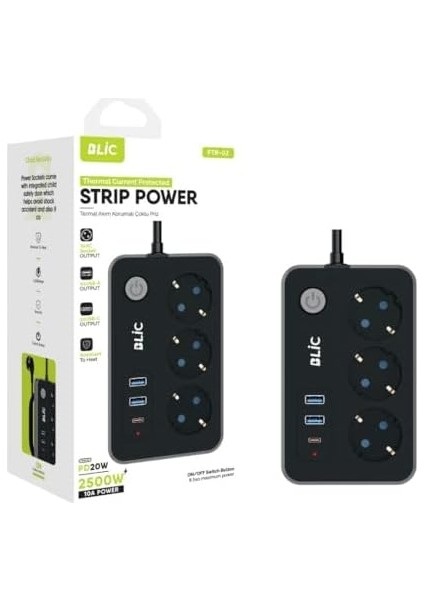 Korumalı Priz, 3x Priz Soketi, 2x USB Girişi, 1x Type-C Girişi, Tasarruflu Uzatma Kablosu, Çocuk Korumalı (2 Metre) modelleri
