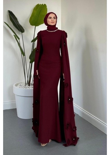 Aliya Pelerini Güllü Balık Abiye Bordo