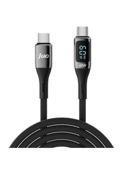 Juo 60W Dijital LED Ekranlı Örgülü USB Type-C To Type-C Hızlı Şarj ve Data Kablosu 1 Metre modelleri