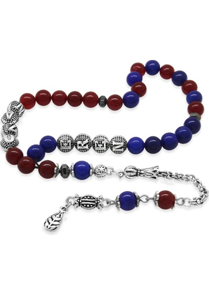 Kararmaz Metal Arnavut Püsküllü Küre Kesim Isme Özel Bordo Mavi Jade Doğaltaş Taraftar Tesbih