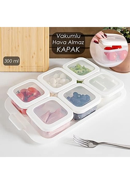 Tepsili 6lı Kahvaltılık Saklama Kabı Silikon Kapaklı Saklama Kabı Kapaklı Kahvaltılık Beyaz modelleri