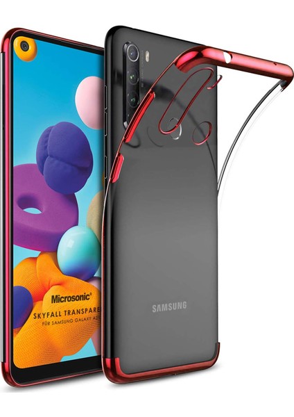 Galaxy A21 Kılıf Skyfall Transparent Clear Kırmızı