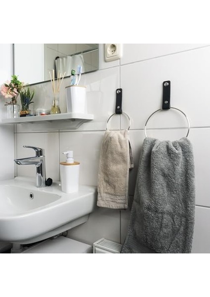 Deri Havlu Askısı, Ikili Metal Kulplu Havlu Askısı - Gümüş fiyatları