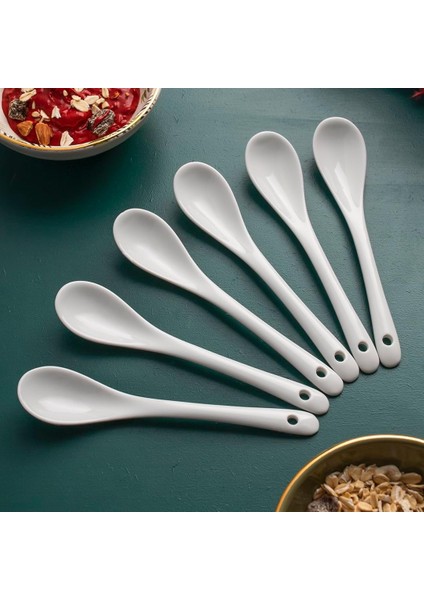 7997-1 6&apos;lı Beyaz Kaşığı - Kahvaltılık Bal Reçel Şeker Servis Kaşığı 13 cm