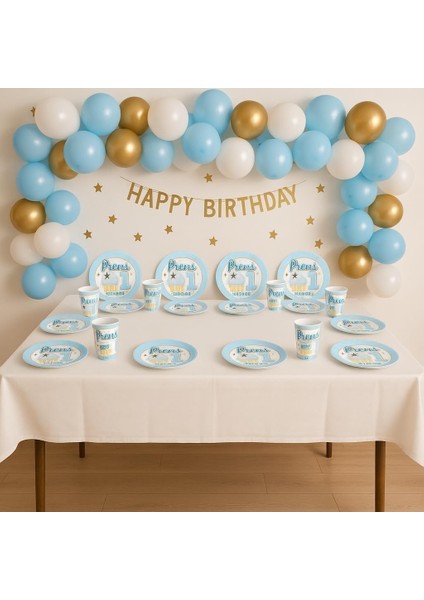 1 Yaşında Parti Sofra Takımı, 8 Kişilik, Mavi- Renk, 8 Tabak ve 8