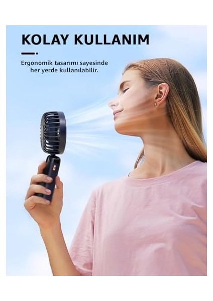 Elle Tutulabilir Göstergeli Fan – 5 Hız Ayarı, Şarj Edilebilir, Kompakt ve Hafif Tasarım, Düşük Gürültü Seviyesi, Taşınabilir El Fanı Asorti Renk modelleri