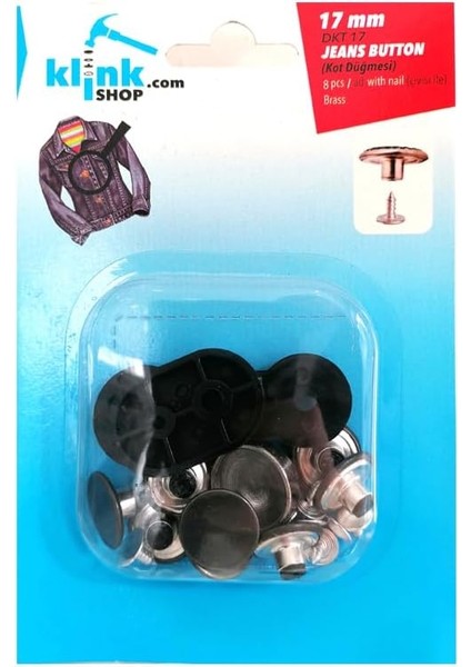 Düğme 17 mm Kendin Yap Kiti, Kot Kot Mont Için Çekiçle Uygulama Aparatları ve 8 Adet Çivili Düğme Takım-Paslanmaz Pirinç (Siyah) modelleri