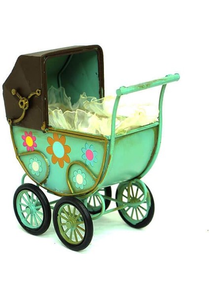Dekoratif Metal Bebek Arabası Biblo Vintage Hediyelik