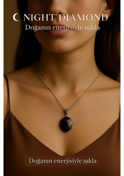 Kadın Kolye Ametis Doğal Taş Zincirli Kolye