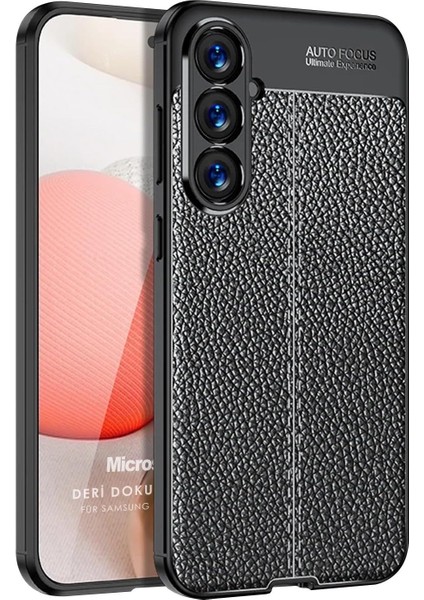 A55 Kılıf Deri Dokulu Silikon Siyah [ A55 ile Uyumlu Kılıf - Siyah]