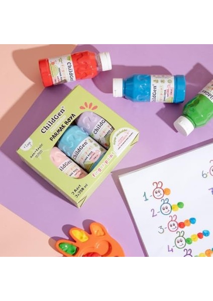 Için Yıkanabilir Parmak Seti - Toksik Olmaz, 3 Canlı Renk, Temizlenir, Yeni Yürümeye Başlayan Çocuklar Için Güvenli, Sanat ve El Sanatları Malzemeleri, Kendin Yap Projeleri ve Okul modelleri