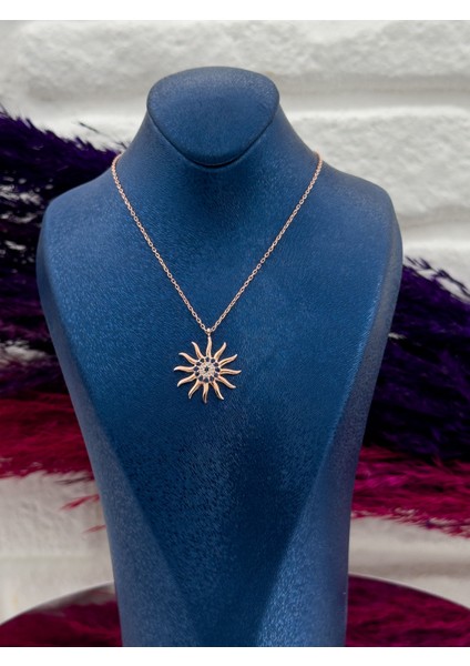 925 Ayar Gümüş Nazar Boncuklu Rose Renk Güneş Modeli Lüks Kadın Kolye fiyatları