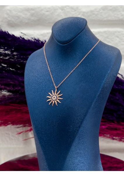 925 Ayar Gümüş Nazar Boncuklu Rose Renk Güneş Modeli Lüks Kadın Kolye modelleri