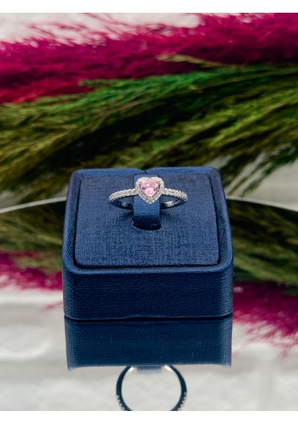 925 Ayar Gümüş Pembe Kuvars Taşlı Kalpli Popüler Kadın Yüzük fiyatları