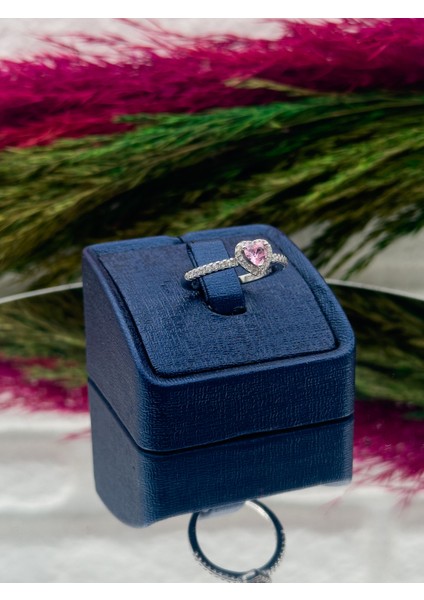 925 Ayar Gümüş Pembe Kuvars Taşlı Kalpli Popüler Kadın Yüzük modelleri