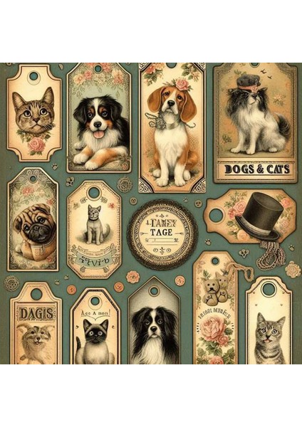 Vintage Köpekler Telefon Laptop Notebook Tablet Defter Matara Stiker Etiket ST2066
