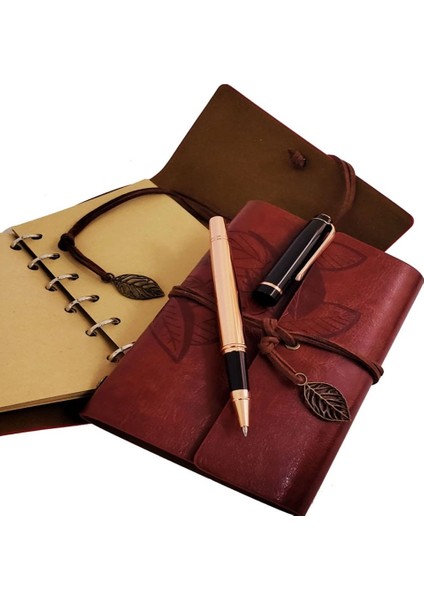 Ahşap Kutulu Kahve Deri Defter ve Metal Bakır Kalem fiyatları