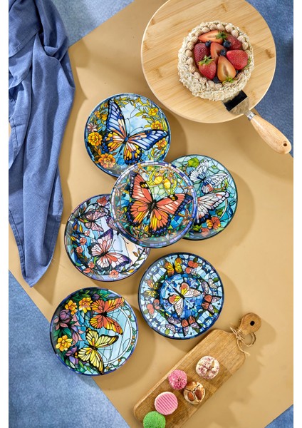 6'lı Pasta ve Tatlı Tabağı Lüks Kelebek Desenli - Pasta Tatlı Tabakları (20 Cm) modelleri