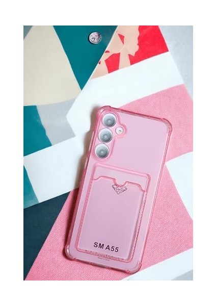 Galaxy A55 Kılıf Kartlıklı Köşe Koruma Tasarımlı Renkli Şeffaf G-Kart Kılıf (Pembe) fiyatları