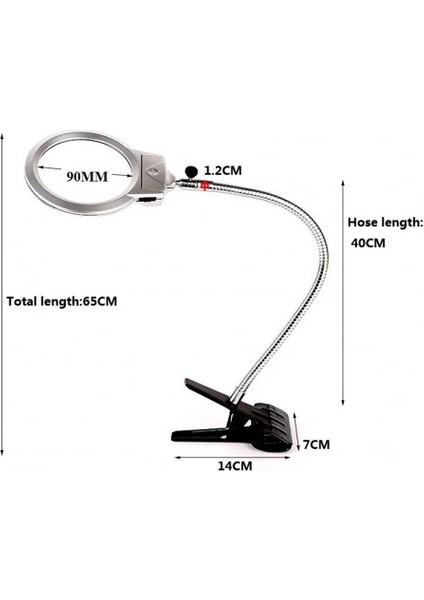 2.5X90 mm 5X24 mm Büyüteç, Mandallı Metal Hortumlu Masa Üstü Büyüteç - Lisinya modelleri