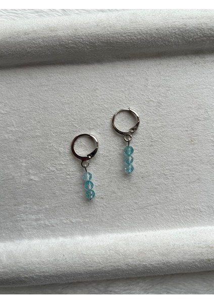 Minimal Topaz Taşı Gümüş Kaplama Halka Küpe El Yapımı