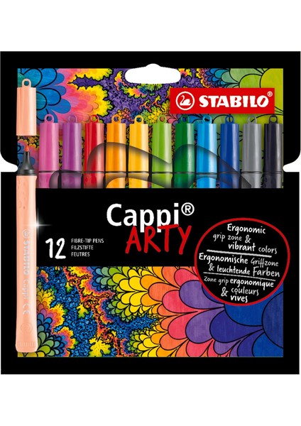 Cappi Arty - Keçe Uçlu - 12&apos;li Paket - Çeşitli Renkler + 1 Kapak Halkası