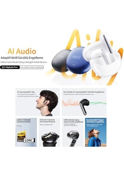 Qcy HT10 Ailybuds Pro Plus Adaptif Anc Hi-Res Ldac Aı 6 Mikrofon Bluetooth 5.3 Kablosuz Kulaklık Siyah modelleri