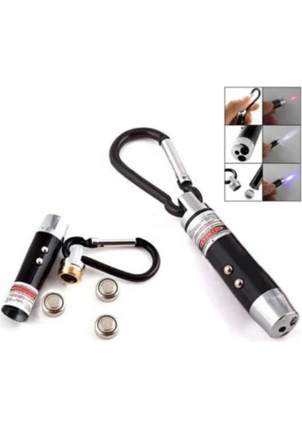 El Feneri Anahtarlık Işıklı Anahtarlık 3 Fonksyonlu Lazer LED Fener - Lisinya