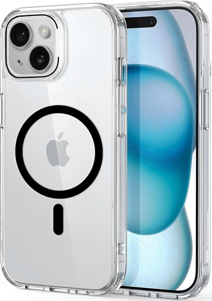 iphone 15 Için Serisi ile Uyumlu Kesinlikle Sararmayan Ultra Şeffaf Kristal Berraklığında Akrilik Sert Kılıf Metal Tuşlar ve Güçlü Manyetik Premium Kılıf (Siyah)