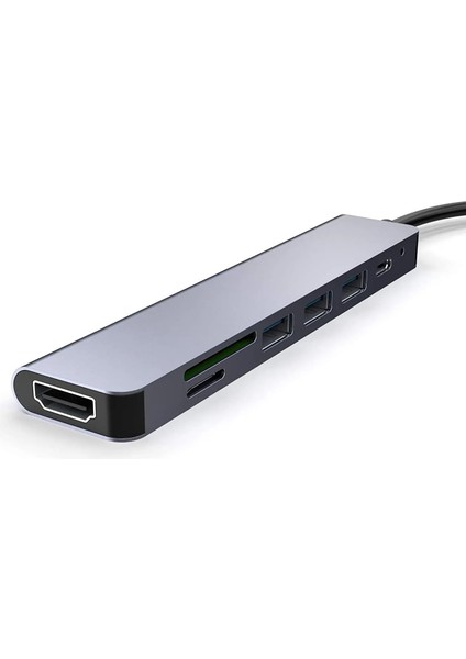 Fc-17 Type-C To 3*usb 3.0 4K Ultra Hd HDMI Sd Tf Kart Girişli 7ın1 Çevirici Hub