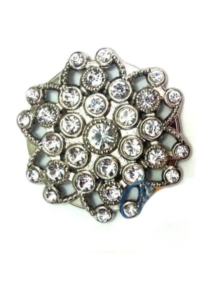 Taşlı Yuvarlak Broş, Sandık Süsü 4,5 cm - Nikel, 10 Adet