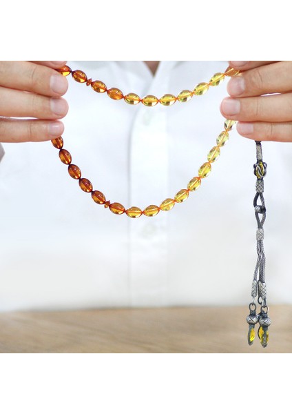 Premium Kutulu 1000 Ayar Gümüş Tria Kazaz Püsküllü Arpa Kesim Sarı Kırmızı Damla Kehribar Tesbih fırsatları