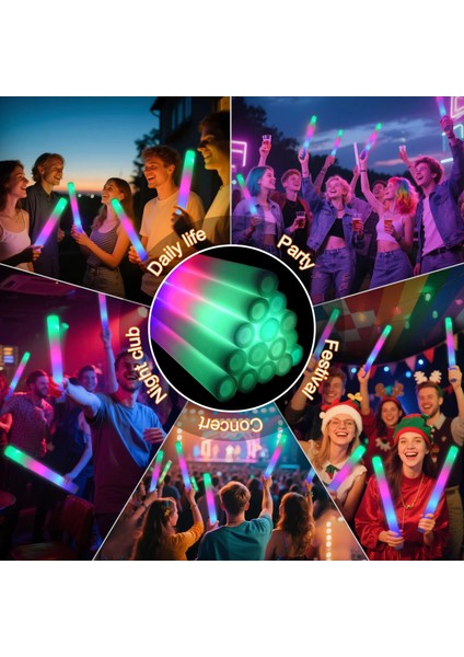 LED Işıklı 3 Modlu Kauçuk Işıklı Sünger Parti Çubuk Sopa - 46 cm (6’lı Paket) fiyatları