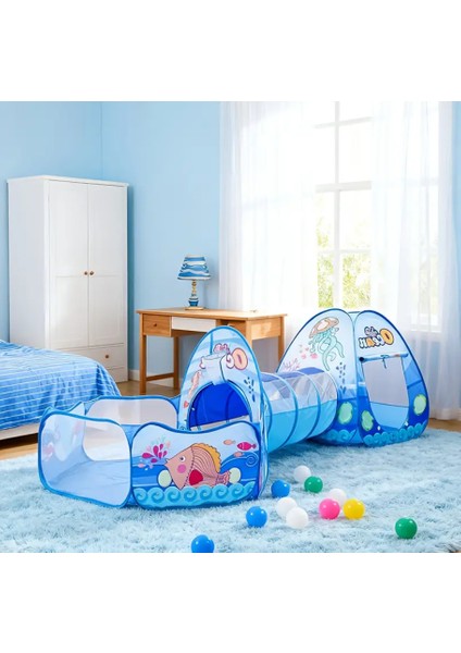 3 Parça Okyanus Tasarım Çocuk Oyun Çadır Seti ve Tüneli (Taşıma Çantası Hediye, Kolay Kurulum) fırsatları