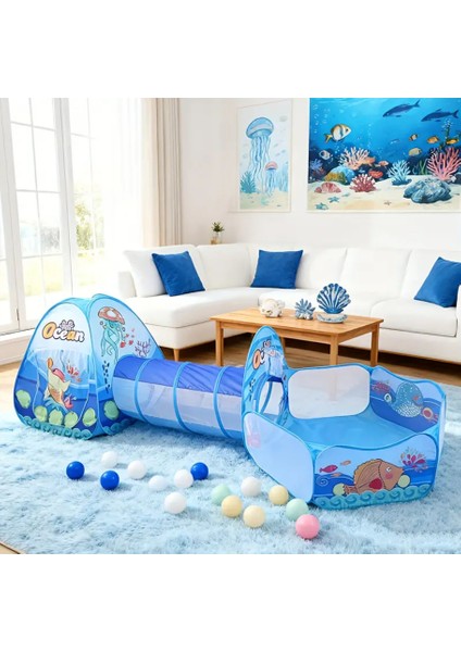 3 Parça Okyanus Tasarım Çocuk Oyun Çadır Seti ve Tüneli (Taşıma Çantası Hediye, Kolay Kurulum) indirimleri