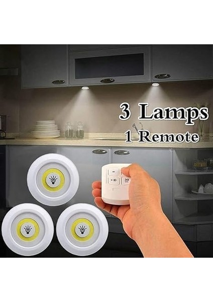 3&apos;lü Set, Pille Çalışır, Uzaktan Kumandalı, Ayarlanabilir Parlaklık Ayarı, Otomatik Kapanma, Kablosuz Montaj, Yapışkan Ile, LED Işık, Pille Çalışır modelleri