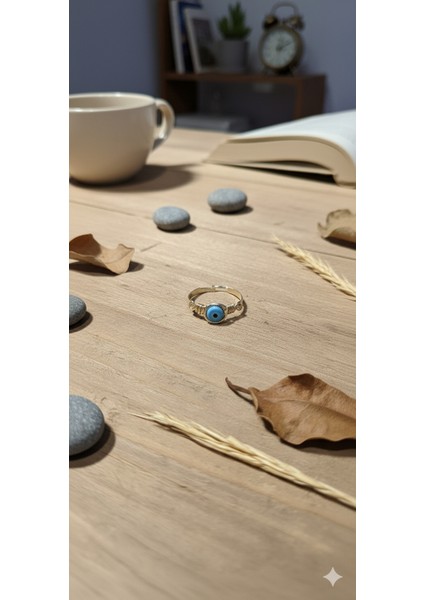 Açık Mavi Turkuaz Nazar Boncuğu Yüzük - Şans Getiren Minimal Tasarım fırsatları