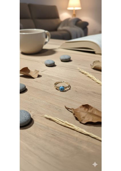 Açık Mavi Turkuaz Nazar Boncuğu Yüzük - Şans Getiren Minimal Tasarım indirimleri