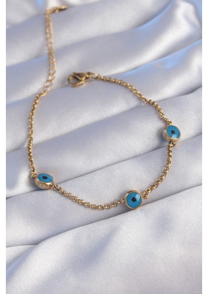 316L Çelik Gold Renk Nazar Boncuk Tasarımlı Bileklik - Lisinya