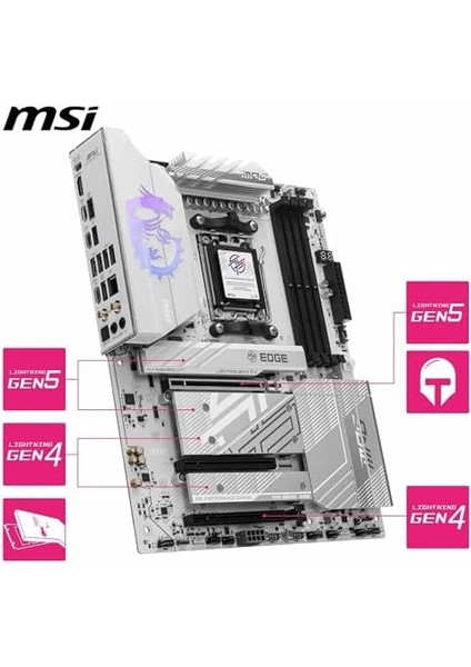 Msı Mpg B850 Edge Tı Wifi Anakart, Atx - Amd Ryzen 9000/8000 / 7000 Işlemcileri Destekler, AM5-80A Sps Vrm, Ddr5 Memory Boost (8400+MT/S Oc), Pcıe 5.0 X16, M.2 Gen5, Wi-Fi 7, 5g Lan modelleri