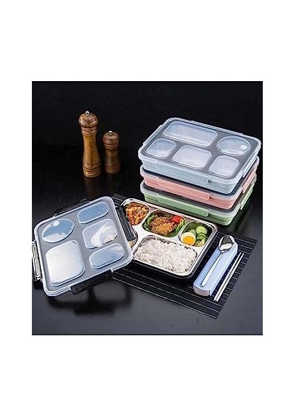 Bento 1600ML Lunchbox Tek Katlı 5 Bölmeli Çelik Sefer Tası Yemek Kutusu (Açık Yeşil) fiyatları