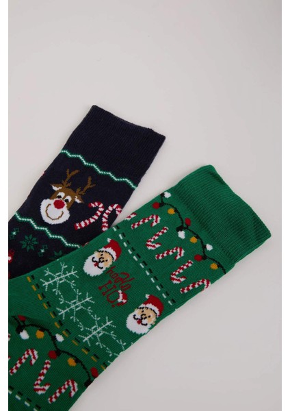 Erkek Kutulu Yılbaşı Temalı Kutulu 2'li Pamuklu Uzun Çorap E2446AXNS indirimleri